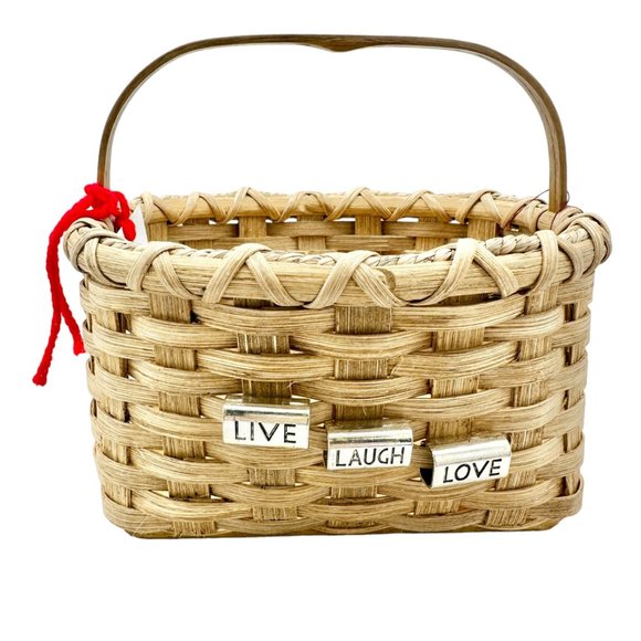 Handmade Basket Live Laugh Love Metal Accents Wood Base and Handle Small Cute - Picture 1 of 16